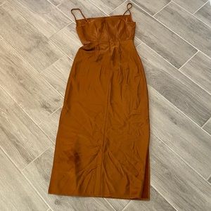 Sachin & Bobby Rust Midi Slit Dress Satin 4 BHLDN